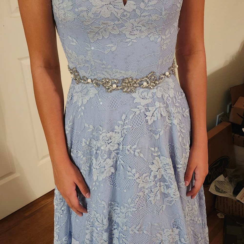 Say Yes to Prom Blue Lace Prom Dress